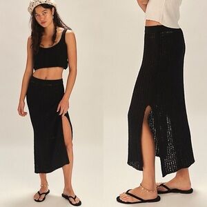 Free People Havana Sweater Set Black Semi-sheer Crochet Knit
